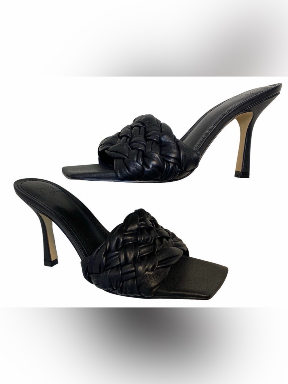 Braided Woven Black Open Toe Heels